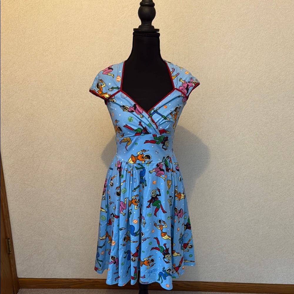 Pinup Couture Light Blue Novelty Print Mini Dress